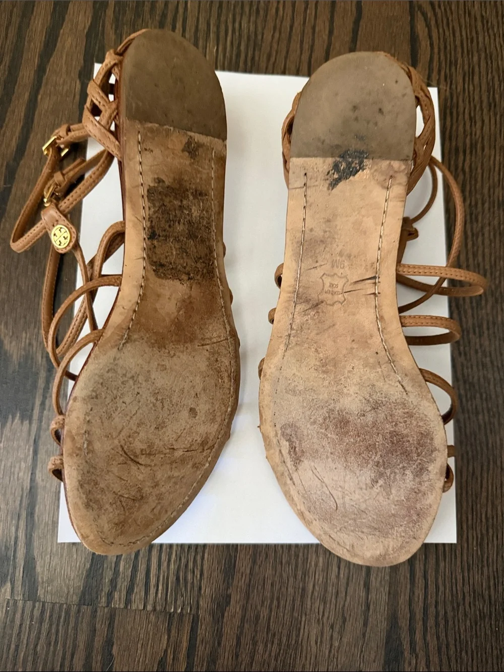 Tory Burch Tan Leather Strappy Gladiator Sandals